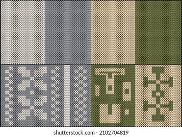 Collection of classic color palettes Autumn 2021 Winter 2022. Knitted pattern background. Samples of design patterns. Fashion template. Banner. Digital vector illustration 