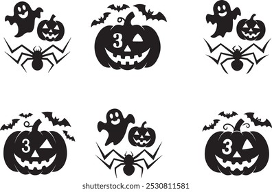 A Collection of Classic Halloween Elements: Ghosts, Bats, Pumpkins, Spiders and Witch in Action.