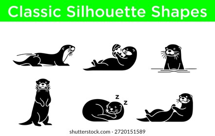 Colección de siluetas clásicas de nutria