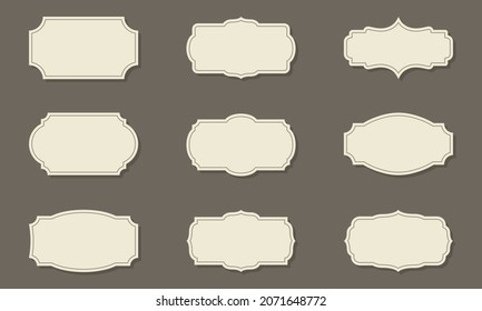 Collection of Classic Retro Frames on Dark Background. Set of Template Vintage Victorian Borders. Elegant Frames in Different Shape with Luxury Ornament. Isolated Vector Illustration.