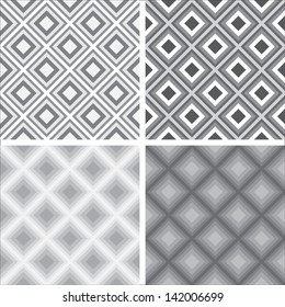 A collection of classic traditional geometric monochromatic chessboard seamless patterns made of square shapes, for textile or design, vector illustration 