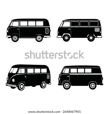 A collection of classic van silhouettes, showcasing retro automotive designs. These iconic vehicles are presented in a clean, graphic style, perfect for vintage-themed projects.