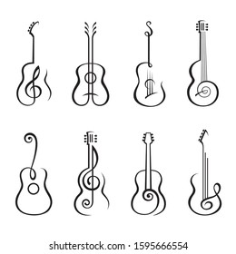 collection of classical acoustic guitar isolated on white background