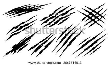 Collection of claw marks scratches on white background, perfect for horror and halloween designs