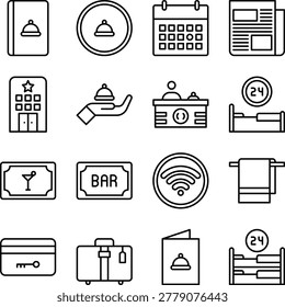Collection of clean line art hotel service symbols on a transparent background for hospitality businesses. Ideal for booking apps. - Powered by Shutterstock - Get 15% off with code: PIKWIZARD15