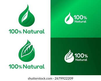 Uma coleção de logotipos limpos com um ícone de folha e gota de água, perfeito para promover produtos ou marcas orgânicas, naturais e saudáveis.