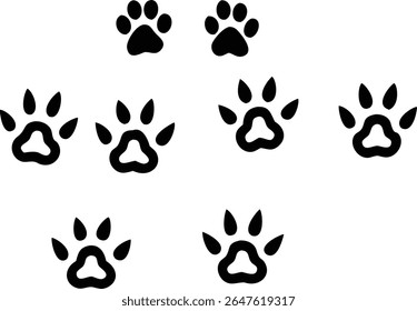 Collection of Clean Minimalist Vector Animal Paw Prints: Black Silhouette Illustrations of Dog or Cat Footprints and Tracks - Pet Design Elements