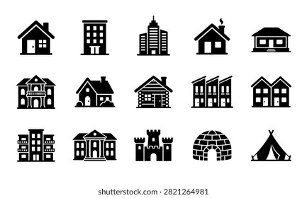 A collection of clean vector illustrations depicting different property types and structures. Useful for web design apps and presentations.