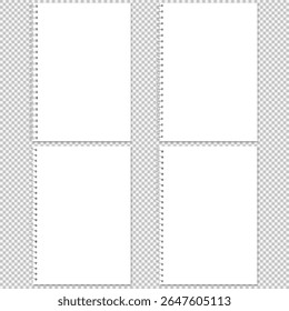 Collection of clean white notepad sheets with spiral edge. Ideal for design mockups, office presentations, or templates. Perfect for school, office, or digital design use.