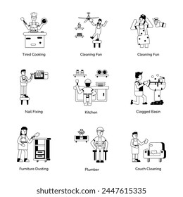 Collection of Cleaning Essentials Glyph Icons 

