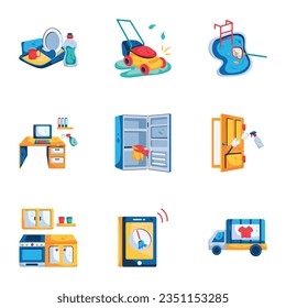 Collection of Cleaning Flat Icons 

