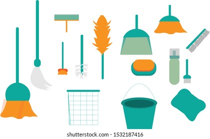 a collection of cleaning tools to clean the whole house