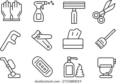 Colección de los iconos de herramientas de limpieza aislados sobre fondo transparente