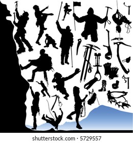 collection of climber and equipments vector