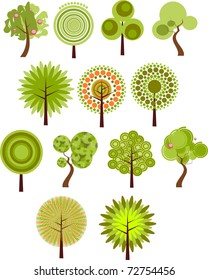 Collection of clip-art - 13 designs of summer trees