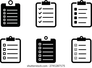 Collection of clipboard icons with checklists and checkboxes