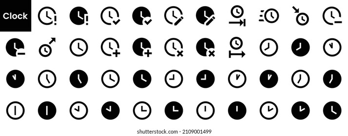 Colección de iconos de reloj. Conjunto de iconos plano negro aislado en fondo blanco