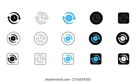 Collection of clock icons with circular arrows
