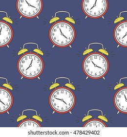 Collection of clock, seamless pattern vector. Hand drawn icon set. Doodle background with sketch objects and clock icon