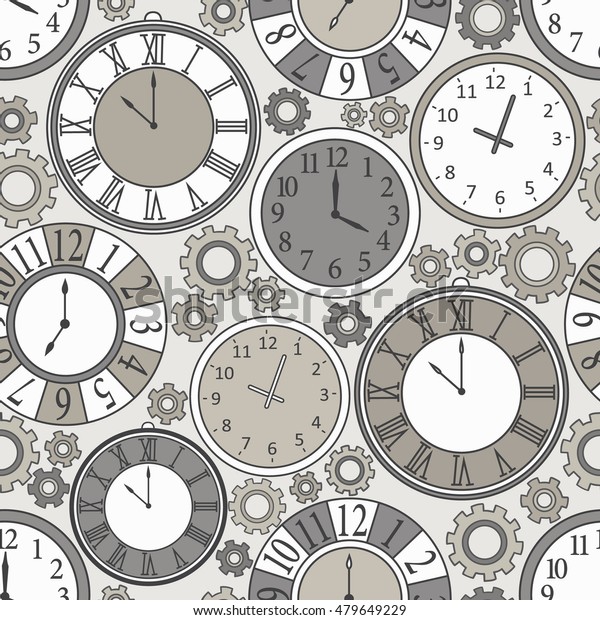 Collection Clock Seamless Pattern Vector Hand Stock Vector (Royalty ...