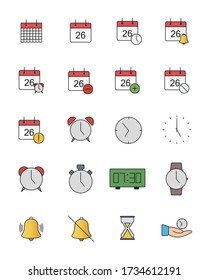 Collection clock, time and calendar icons. Vector EPS10