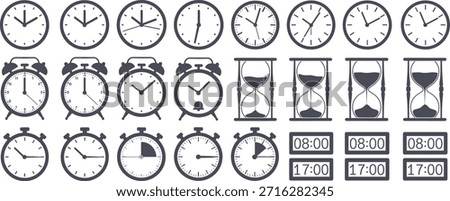 Collection of clocks and timekeeping devices in black and white 1