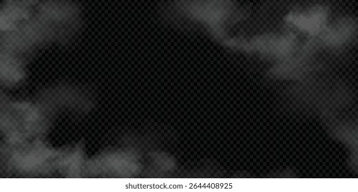 Collection of close-up shots of beautiful abstract white steam or smoke. Fragrance cloud from an aromatherapy diffuser. White cloudiness from moisture spray Isolated on a black background.
