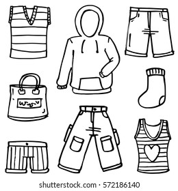 Collection of clothes accessories doodles vector art