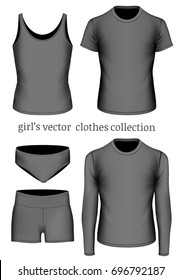 Collection of clothes for girl in black. Vector illustration