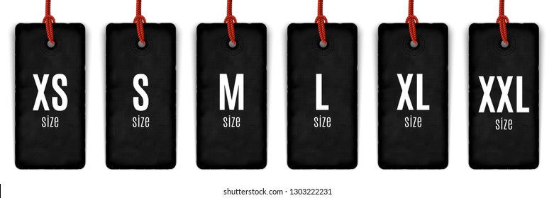 Collection of clothing size labels isolated on white, vector illustration