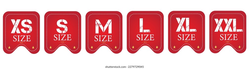 Collection of clothing size labels or price tags on white background, vector illustration
