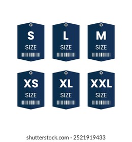 Collection of clothing size labels or price tags with blue color on a white background vector.