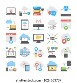 Collection Of Cloud Computing and Web Hosting Flat Icons