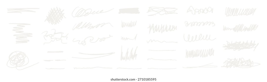 Una colección de Cloud Dancer desordenada, líneas ondulantes y garabatos. Algunos son gruesos, otros son delgados, otros son largos, otros son cortos