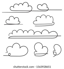 Collection Of Cloud Icon Vector Illustration With Single Continuous Line Hand Drawing Doodle Style