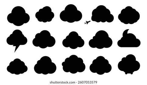 Collection of Cloud Icons Simple Black Silhouettes for Design Projects, Websites, and Applications	