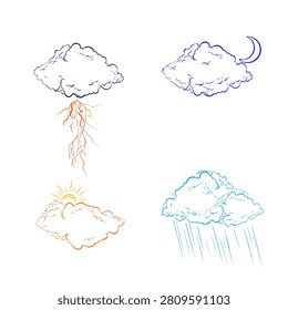 collection of cloud icons with weather and atmosphere on white background