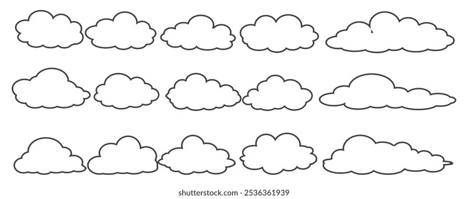 
Kollektion von Cloud-Illustrationen im Outline-Stil. Vektorgrafik der Cartoon Clouds im flachen Design.Cloud.