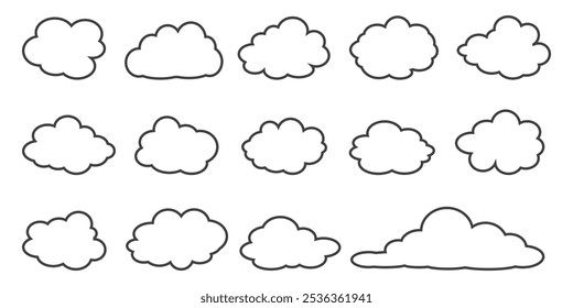 
Coleção de ilustrações em nuvem no estilo de estrutura de tópicos. Vetor conjunto de nuvens de desenhos animados em design plano.Nuvem.