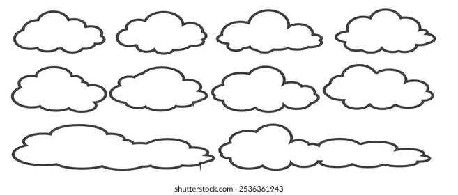 
Collection of cloud illustrations in outline style. Vector set of cartoon clouds in flat design.Cloud.