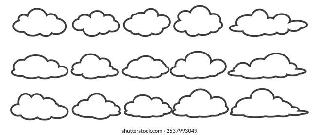 Collection of cloud illustrations in outline style. Vector set of cartoon clouds in flat design.Cloud.