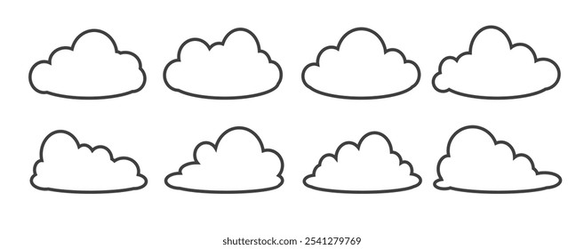 Kollektion von Cloud-Illustrationen im Outline-Stil. Vektorgrafik der Cartoon Clouds im flachen Design.Cloud.