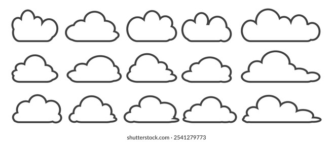 Kollektion von Cloud-Illustrationen im Outline-Stil. Vektorgrafik der Cartoon Clouds im flachen Design.Cloud.