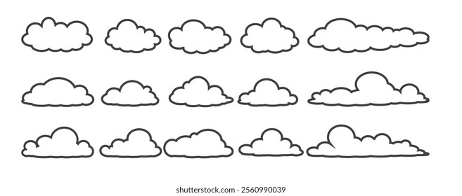 Collection of cloud illustrations in outline style. Vector set of cartoon clouds in flat design.Cloud.