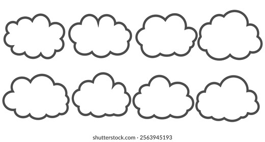 Collection of cloud illustrations in outline style. Vector set of cartoon clouds in flat design.Cloud.