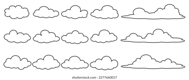 Collection of cloud illustrations in outline style. Vector set of cartoon clouds in flat design.Cloud