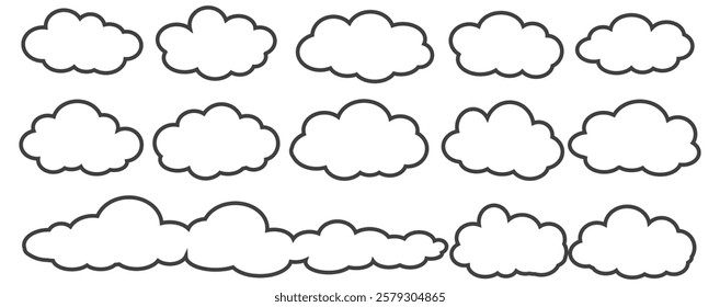 Collection of cloud illustrations in outline style. Vector set of cartoon clouds in flat design.Cloud
