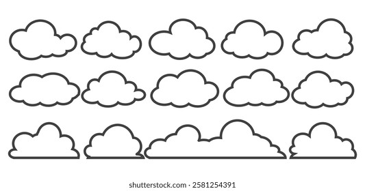 Collection of cloud illustrations in outline style. Vector set of cartoon clouds in flat design.Cloud