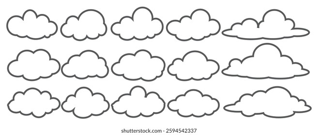 Collection of cloud illustrations in outline style. Vector set of cartoon clouds in flat design.Cloud.