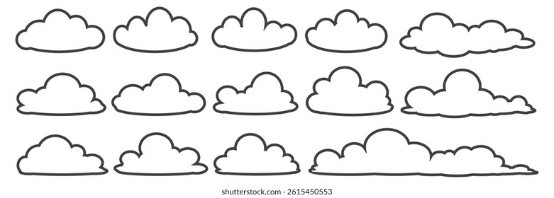 Collection of cloud illustrations in outline style. Vector set of cartoon clouds in flat design.Cloud.